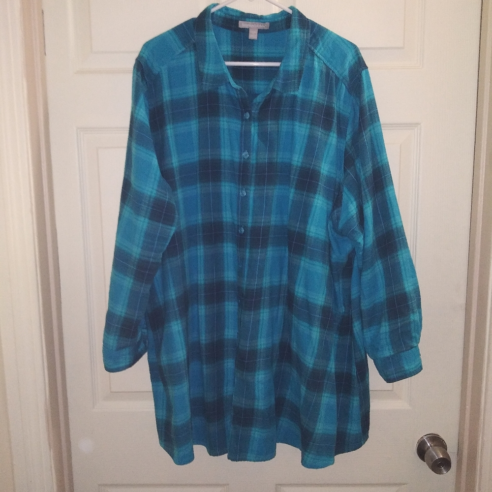 Woman within flannel shirt